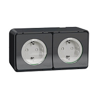 Блок дизайнерских розеток с заземлением и шторками, антрацит, MUR36029 Schneider Electric, серия Merten D-Life