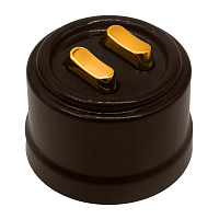 Ретро выключатель, коричневый, ручка золото, B1-222-22-G BIRONI, двухклавишный