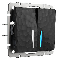 Дизайнерский выключатель с подсветкой, черный, W1222108 Werkel, двухклавишный проходной, серия Hammer