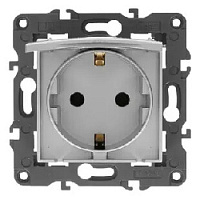 Дизайнерская розетка с заземлением, шторками и с крышкой, алюминий, Б0034280 Эра, серия Elegance