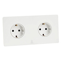 Дизайнерская розетка двойная с/з и шторками электрическая Vega Белый лед, BVW2SS Bonze