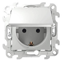 Дизайнерская розетка IP44 Push&Go с заземлением, шторками и с крышкой, белый, 2420448-030 Simon, серия 24 Harmonie