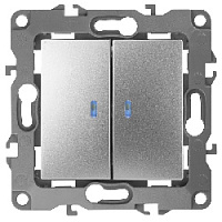 Дизайнерский выключатель с подсветкой, алюминий, Б0014659 Эра, двухклавишный, серия 12