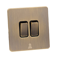 Дизайнерский выключатель Vega Бронза браш, BVBR2KB Bonze двухклавишный проходной