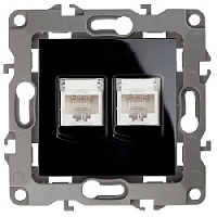 Дизайнерская розетка интернет 2хRJ-45, черный, Б0014734 Эра, серия 12