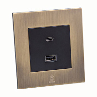 Дизайнерская розетка USB A + USB C Aura Бронза браш, BABRUSBTC Bonze