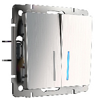 Дизайнерский выключатель с подсветкой, глянцевый никель, W1122102 Werkel, двухклавишный проходной