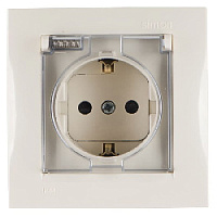 Дизайнерская розетка IP44 с заземлением, шторками и с крышкой, бежевый, 1590450-031 Simon, серия 15