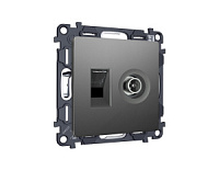 Комплект механизма розетки компьютерной + TV оконечной RJ-45 с автоматической защитной шторкой , антрацитовый, MA662510 Ambrella Volt