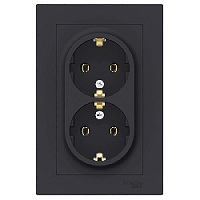 Дизайнерская двойная розетка с заземлением, карбон, ATN001024 Schneider Electric, серия Atlas Design