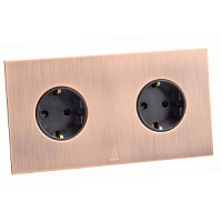 Дизайнерская розетка двойная с/з и шторками электрическая Aura Медь браш, BAC2SS Bonze