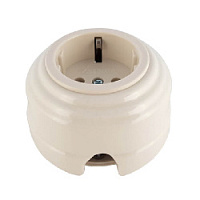 Ретро розетка проходная с/з, белый, серебристая фурнитура, РПБС-90 ЛЕАНЗА