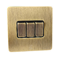 Дизайнерский выключатель Vega Бронза браш, BVBR3KB Bonze трехклавишный