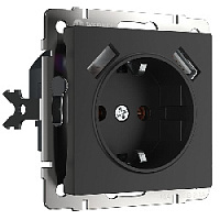 Дизайнерская розетка с заземлением и шторками + 2хUSB разъем A+A, черный матовый, W1171508 Werkel