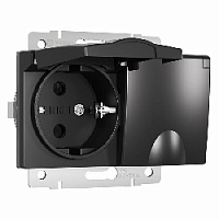 Дизайнерская двойная розетка с заземлением, шторками и с крышкой IP44, черный матовый, W1172208 Werkel