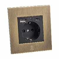 Дизайнерская розетка с/з и шторками электрическая с USB(A+C) Aura Бронза браш, BABRSSUSBTC Bonze