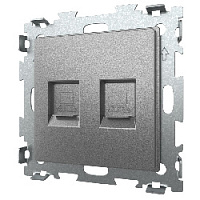 Дизайнерская розетка двойная компьютерная RJ-45 кат. 5e, серая платина, GL-W201C2-GPG CGSS, серия Эстетика