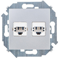 Дизайнерская розетка телефонная 2хRJ-11, алюминий, 1591589-033 Simon, серия 15