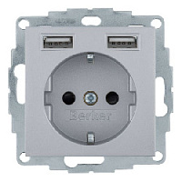 Дизайнерская розетка с заземлением + 2хUSB разъем, алюминиевый, матовый, 48031404 Berker, серии S.1/B.3/B.7