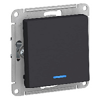 Дизайнерский выключатель с подсветкой, карбон, ATN001063 Schneider Electric, одноклавишный, проходной, серия Atlas Design