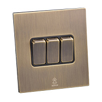 Дизайнерский выключатель Aura Бронза браш, BABR3KB Bonze трехклавишный проходной