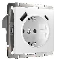 Дизайнерская розетка с заземлением и шторками + 2хUSB разъем A+C (с быстрой зарядкой), белый глянцевый, W1171701 Werkel