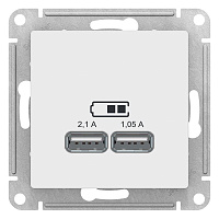 Дизайнерская розетка USB разъем A+A двойная, белый, ATN000133 Schneider Electric, серия Atlas Design