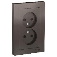 Дизайнерская двойная розетка без заземления, со шторками, мокко, ATN000622 Schneider Electric, серия Atlas Design
