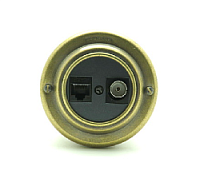 Ретро розетка комп. + ТВ черная, бронза, 400BR Petrucci