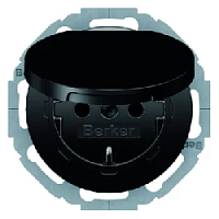 Розетка электрическая с заземлением с крышкой , черный глянцевый, 47442045 Berker