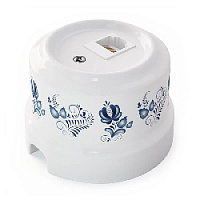 Ретро розетка компьютерная RJ-45 cat.6, белый с узором под Гжель, 32119 Lindas