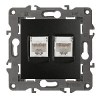 Дизайнерская розетка интернет 2хRJ-45, антрацит, Б0034312 Эра, серия Elegance