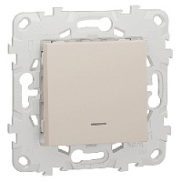 Дизайнерский выключатель с подсветкой, бежевый, NU520344N Schneider Electric, одноклавишный, проходной, серия Unica New