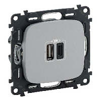 Дизайнерская розетка USB разъем A+C двойная, алюминий, 754967 Legrand, серия Valena Allure