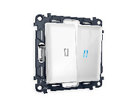 Комплект механизма 2-кл проходного выключателя с подсветкой 10000K голубой свет, белый глянец, MA104040 Ambrella Volt, двухклавишный