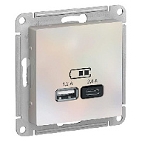 Дизайнерская розетка USB разъем A+C двойная, жемчуг, ATN000439 Schneider Electric, серия Atlas Design