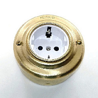 Ретро розетка с заземлением и шторками, белая, золото, 201WGD Petrucci