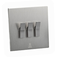 Дизайнерский выключатель Aura Никель браш, BAN3KBE Bonze трехклавишный проходной