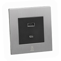 Дизайнерская розетка USB A + USB C Aura Никель браш, BANUSBTC Bonze