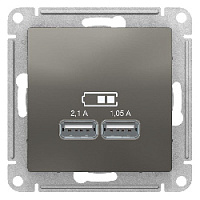 Дизайнерская розетка USB разъем A+A двойная, сталь, ATN000933 Schneider Electric, серия Atlas Design