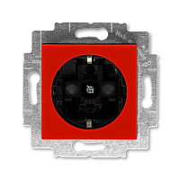 Дизайнерская розетка с заземлением и шторками, красный / дымчатый черный, 2CHH203457A6065 ABB, серия Levit