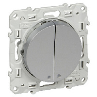 Дизайнерский выключатель с подсветкой, алюминий, S53R221 Schneider Electric, двухклавишный, серия Odace