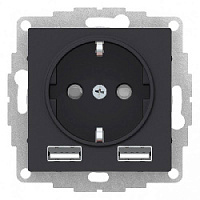 Дизайнерская розетка с заземлением + 2хUSB разъем A+A, карбон, ATN001030 Schneider Electric, серии Atlas Design