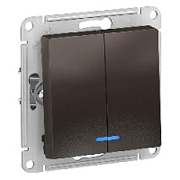 Дизайнерский выключатель с подсветкой, мокко, ATN000653 Schneider Electric, двухклавишный, серия Atlas Design