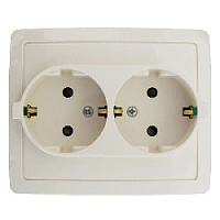 Дизайнерская розетка с заземлением и шторками, двойная, бежевый, 1590451-031 Simon, серия 15