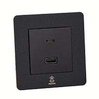 Дизайнерская розетка USB A + USB C Vega Черный песок, BVBUSBTC Bonze