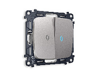 Комплект механизма 2-кл проходного выключателя с подсветкой 10000K голубой свет, сталь матовый, MO504040 Ambrella Volt, двухклавишный