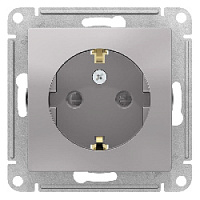 Дизайнерская розетка с заземлением и шторками, алюминий, ATN000345 Schneider Electric, серия Atlas Design