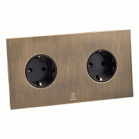 Дизайнерская розетка двойная с/з и шторками электрическая Aura Бронза браш, BABR2SS Bonze