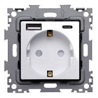 Дизайнерская розетка с заземлением + 2хUSB разъем A+C (с быстрой зарядкой), белый, GL-W160A-USB-TC-WCG CGSS, серия Эстетика